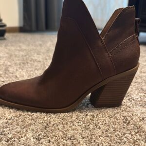 Crown Vintage Brown leather Ankle Booties with Stacked Heel